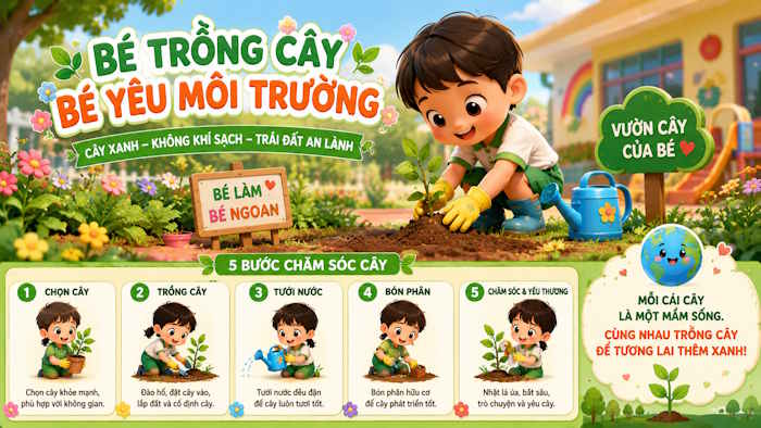 Bé trồng cây xanh
