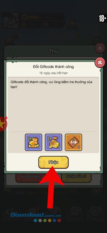 Chạm vào nút Nhận