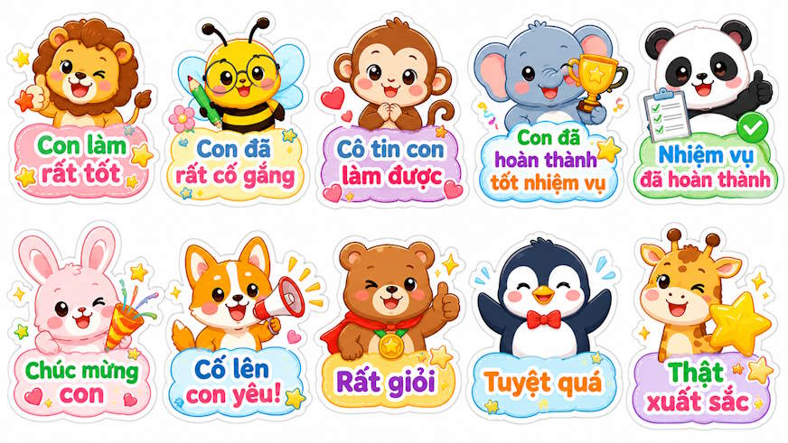 Sticker khen thưởng học sinh hình động vật