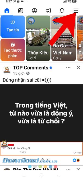 Ấn vào biểu tượng ba dấu gạch ngang