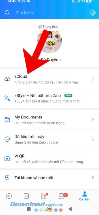 Chạm vào mục zCloud