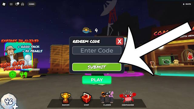 Cách đổi code Roblox 100 Days At Sea rất đơn giản