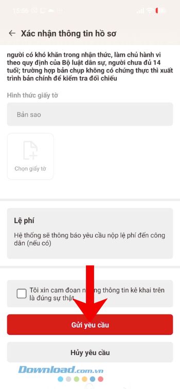Nhấn vào nút Gửi yêu cầu