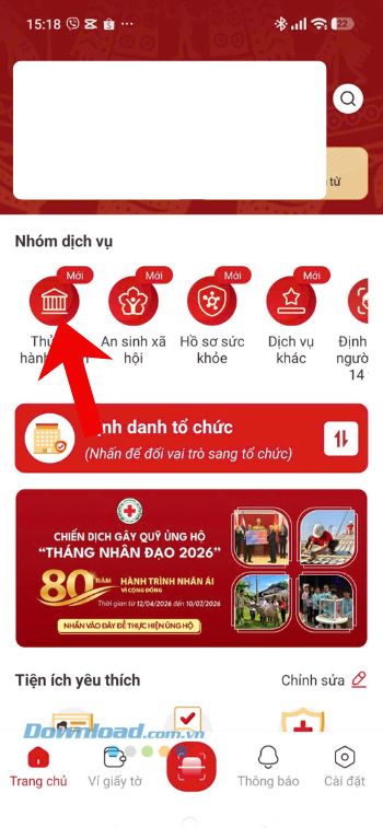 Ấn vào mục Thủ tục hành chính