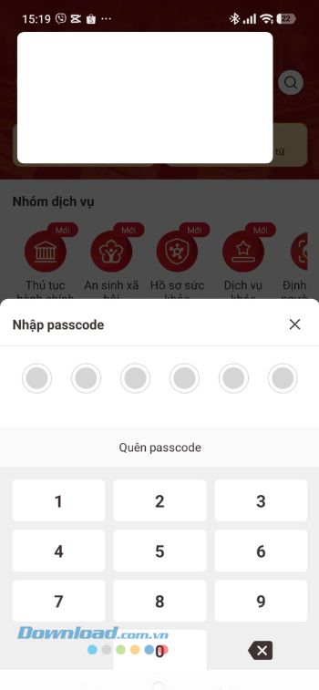 Nhập mã passcode tài khoản VNeID