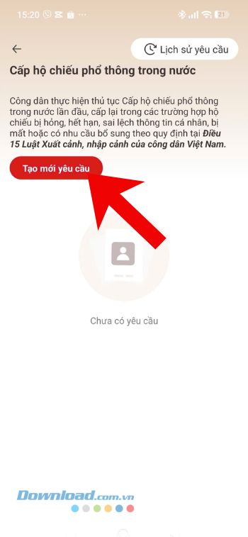 Nhấn vào nút Tạo mới yêu cầu