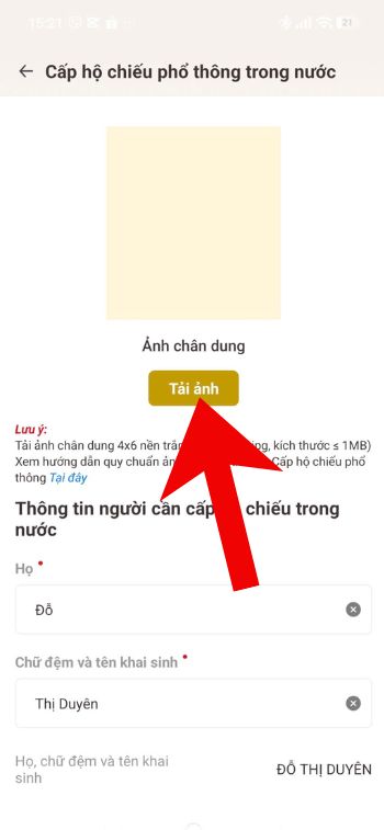 Chạm vào nút Tải ảnh