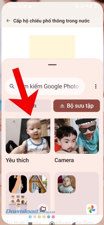 Lựa chọn ảnh chân dung (theo đúng quy định khi làm hộ chiếu)