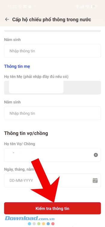 Nhấn vào mục Kiểm tra thông tin
