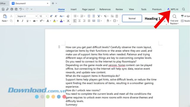 Nhấp chuột vào mục WPS AI