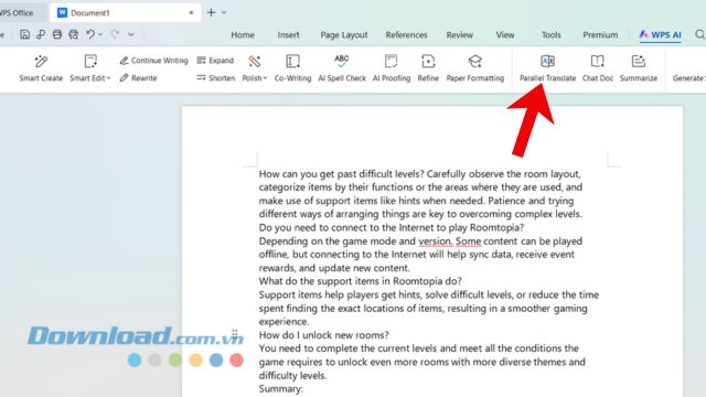Nhấp chuột vào mục Parallel Translate