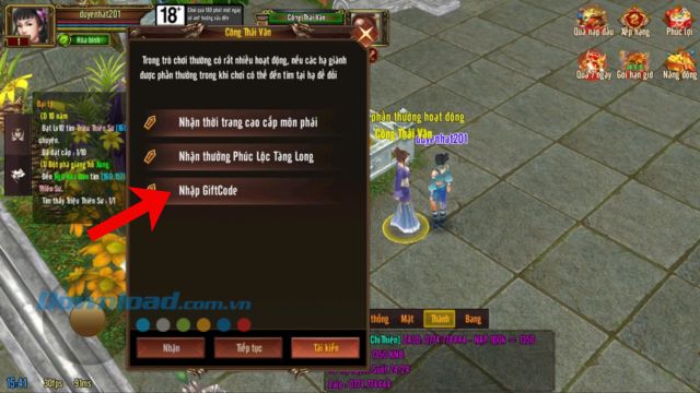 Nhấn vào nút Nhập Giftcode