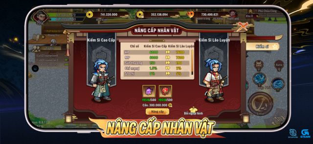 Tính năng phát triển nhân vật như tăng cấp kỹ năng, nâng sức mạnh