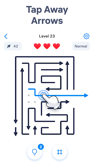 Chạm vào màn hình để rút dần các mũi tên ra khỏi mê cung trong game Arrow Puzzle