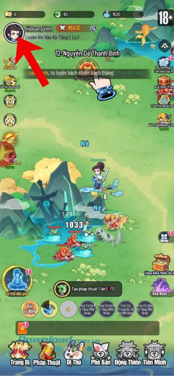 Ấn vào biểu tượng Avatar game