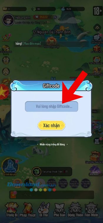 Nhập chính xác mã giftcode