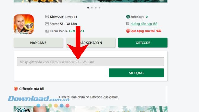 Nhập chính xác các mã giftcode > Nhấn vào nút Sử dụng
