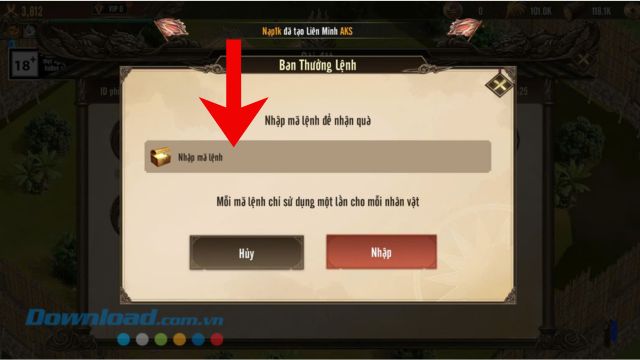 Nhập chính xác mã giftcode > Chạm vào nút Nhập