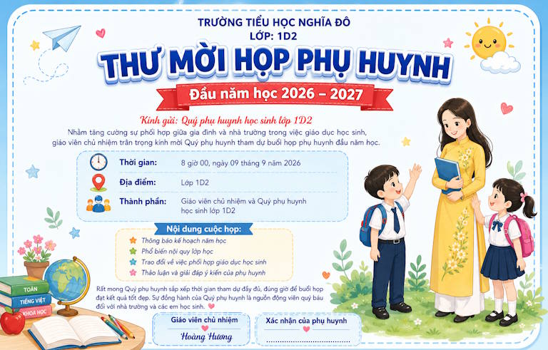 Thư mời họp phụ huynh đầu năm