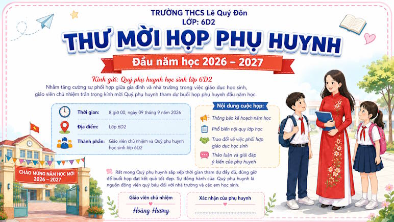 Thư mời họp phụ huynh trường cấp 2