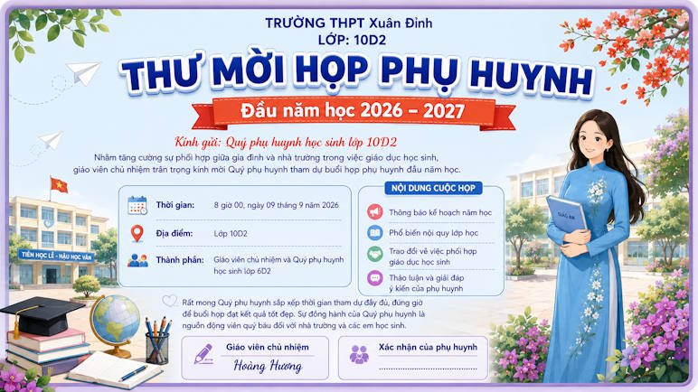 Thư mời họp phụ huynh trường cấp 3