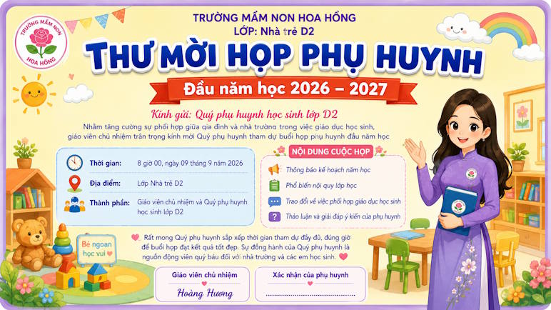 Mẫu thư mời họp phụ huynh