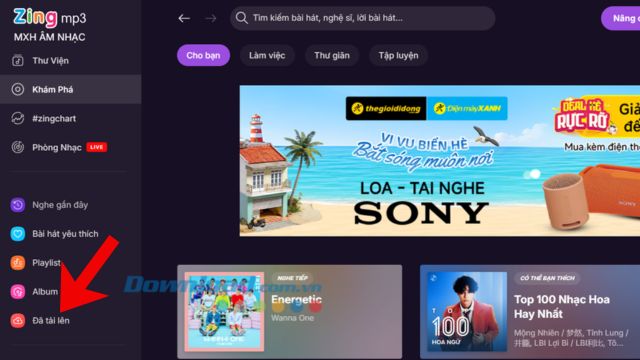 Nhấn vào mục Đã tải lên