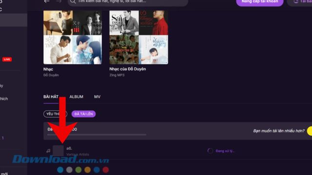 Đợi hệ thống Zing Mp3 tải file âm nhạc lên