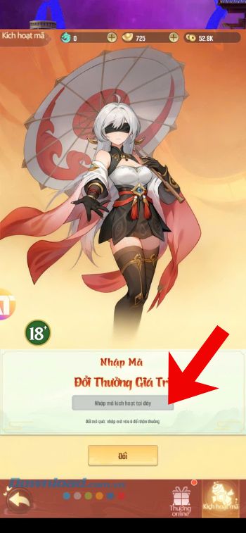 Nhập chính xác mã code
