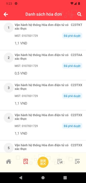 Danh sách hóa đơn