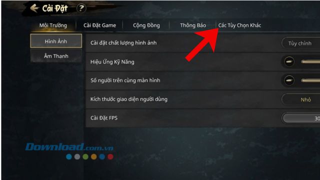 Chạm vào mục Các tùy chọn khác