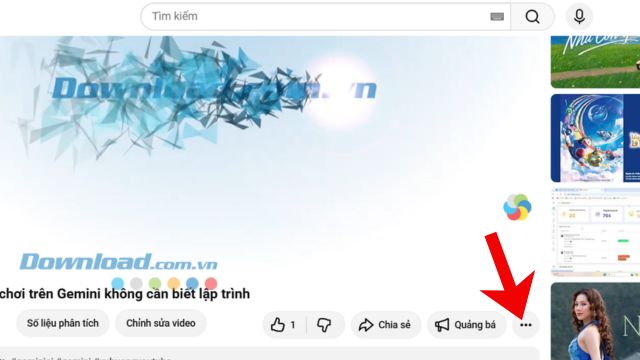 Nhấp chuột vào dấu ba chấm, phía dưới video YouTube