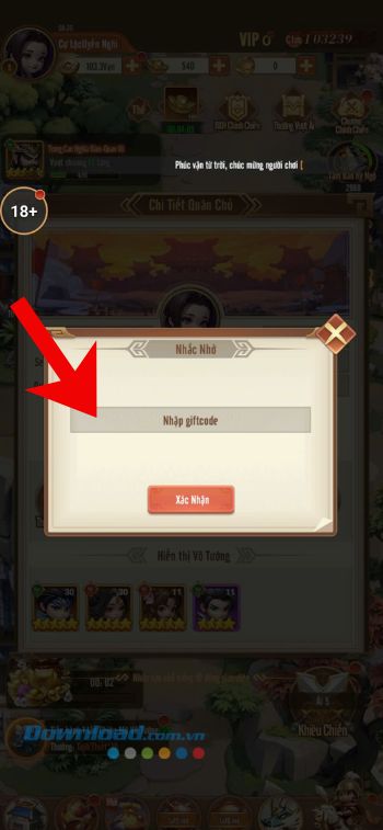 Nhập chính xác mã giftcode