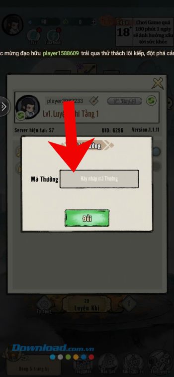 Nhập chính xác mã giftcode