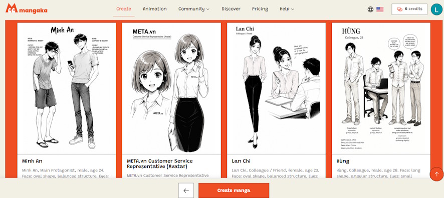 Mangaka lên chi tiết hình ảnh nhân vật dựa trên nội dung bạn thiết kế