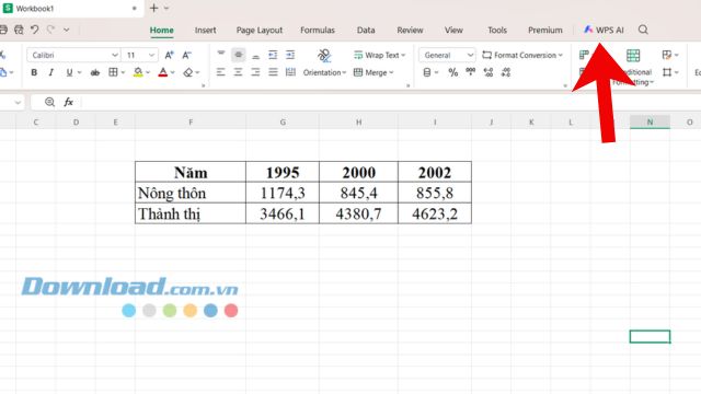 Click chuột vào mục WPS AI