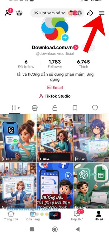Chạm vào biểu tượng ba dấu gạch ngang