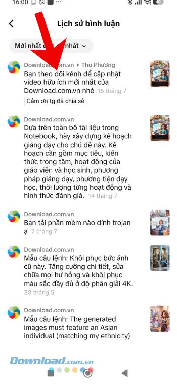 Toàn bộ bình luận của mình sẽ hiển thị chi tiết trên màn hình