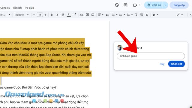 Nhập ý kiến, câu hỏi hoặc yêu cầu chỉnh sửa vào ô trống > Click chuột vào nút Nhận xét