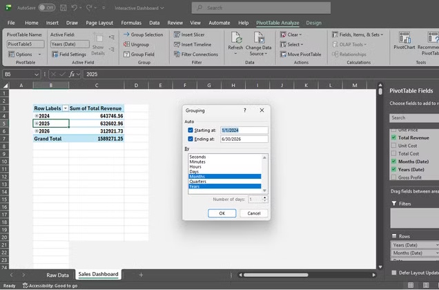 Bảng PivotTable tương tác