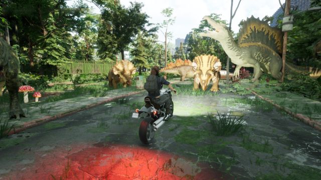 Lái ô tô hoặc moto trên khắp thành phố bị khủng long thống trị