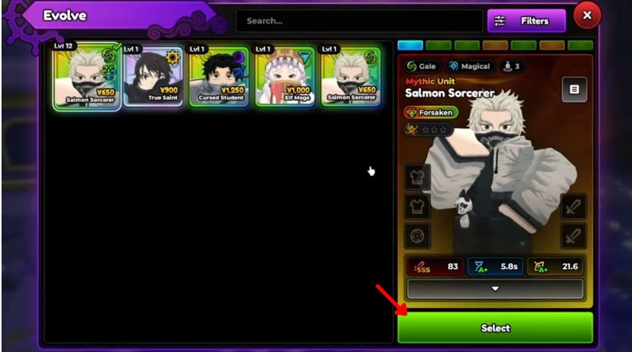 Bảng tiến hóa nhân vật trong Anime Expedititons