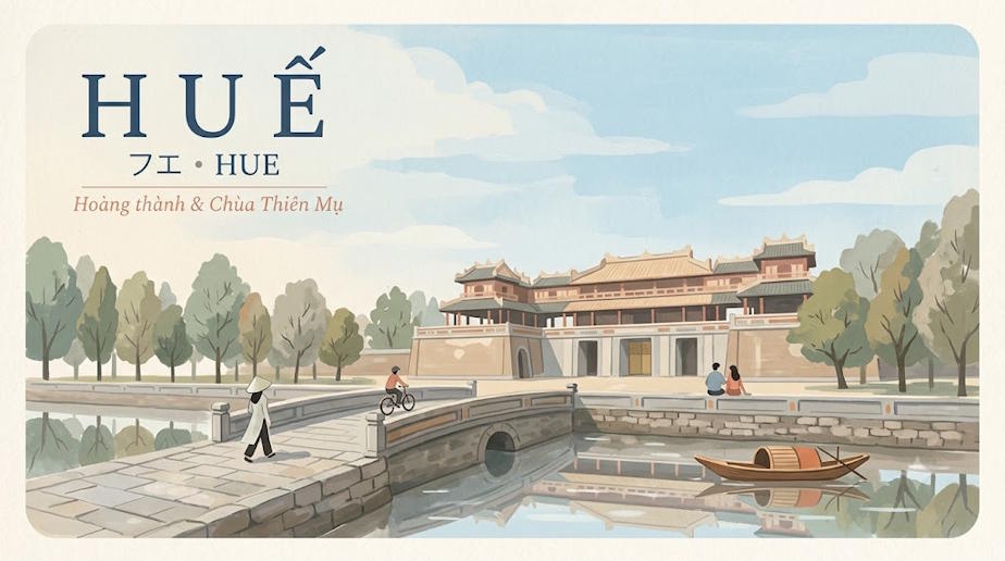 Poster du lịch Huế bằng Gemini
