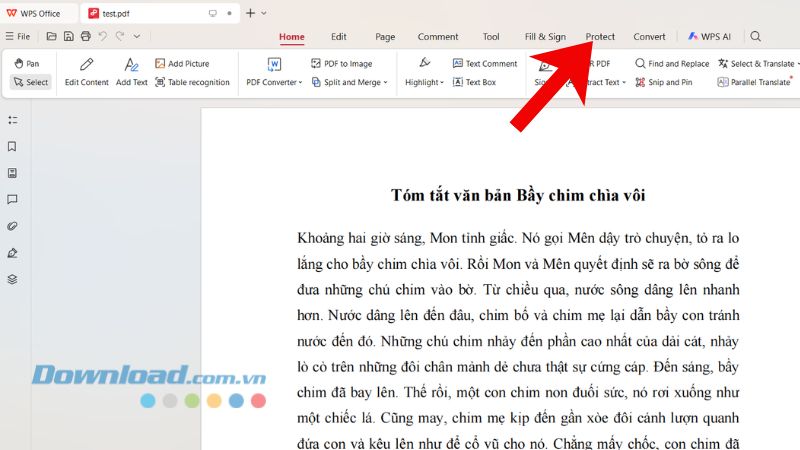 Nhấp chuột vào mục Protect