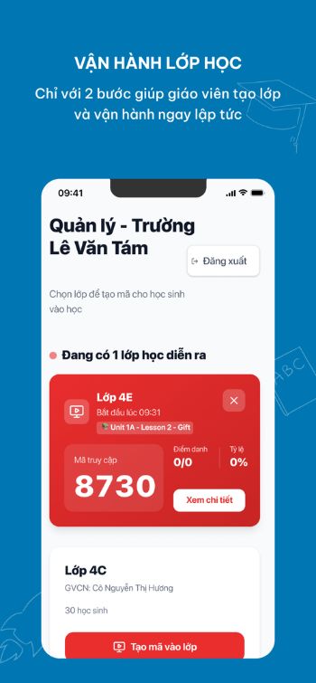 Giáo viên chủ động tạo và quản lý buổi học cho từng lớp