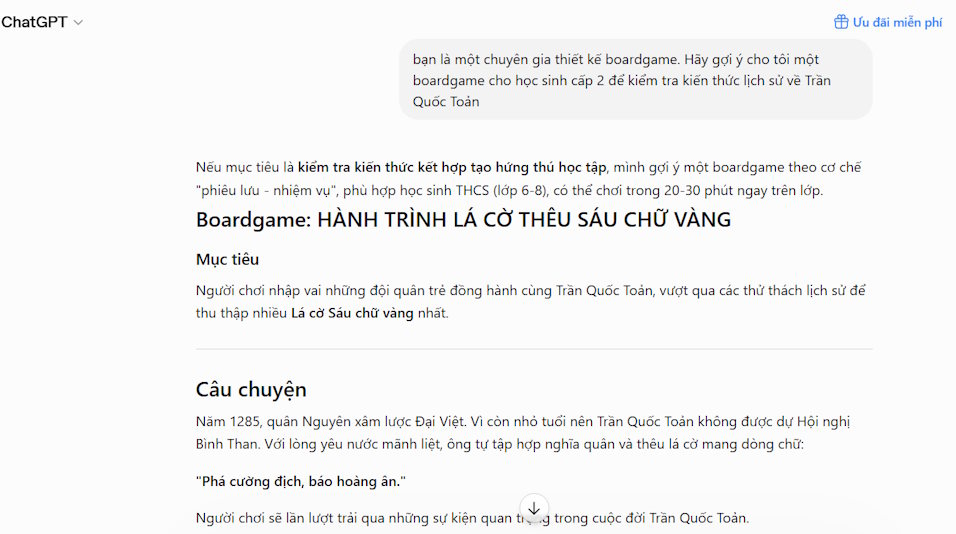 Gợi ý thiết kế boardgame của ChatGPT 1