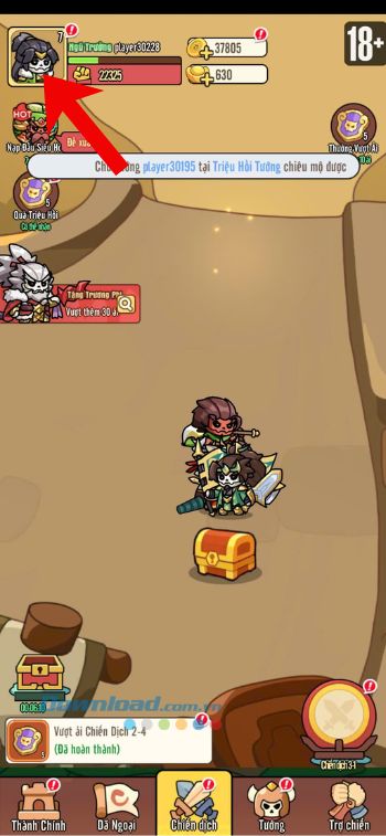 Ấn vào biểu tượng ảnh Avatar game