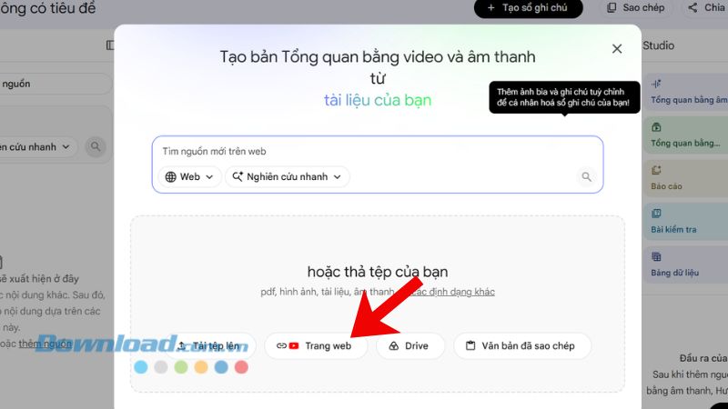 Nhấn vào mục Trang web
