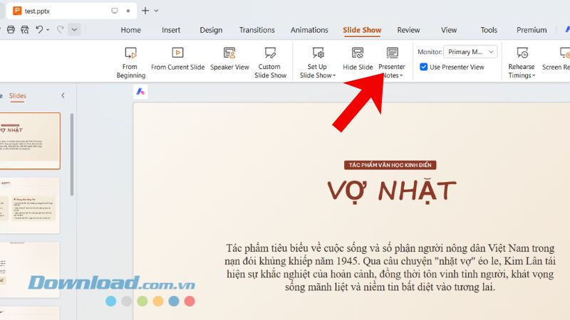 Nhấn vào mục Presenter Notes