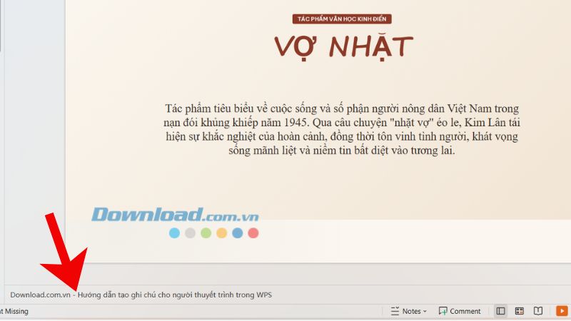Nội dung ghi chú hiển thị ở góc bên trái phía dưới của silde thuyết trình